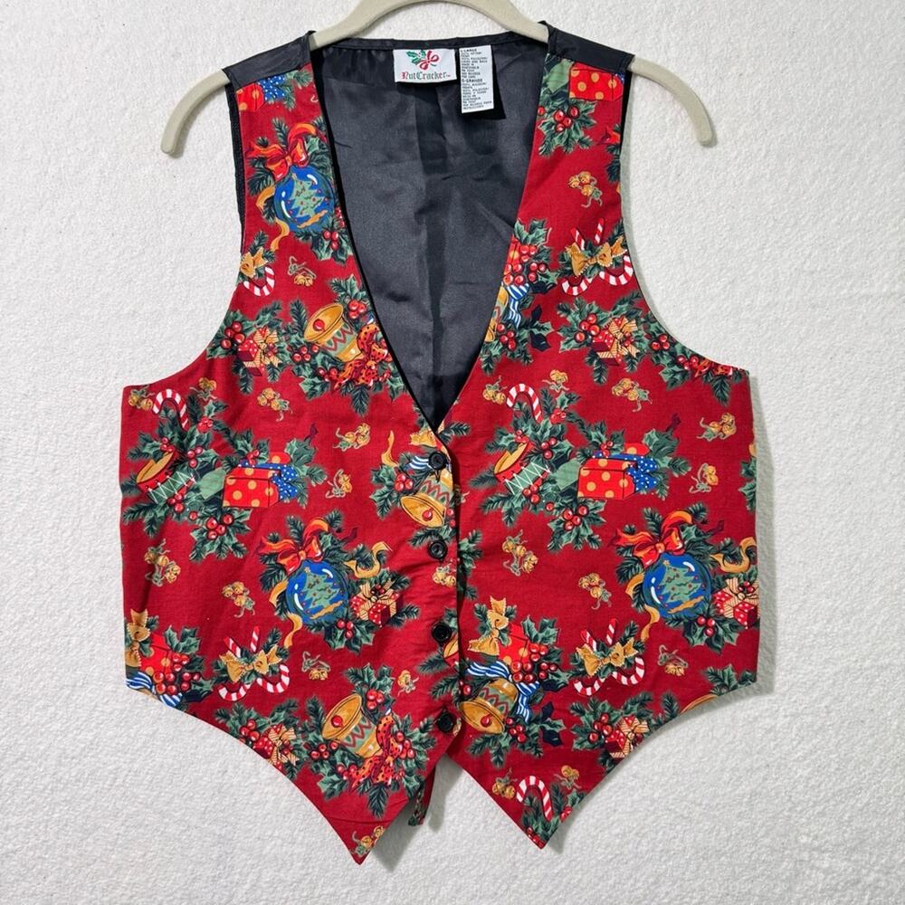 Nutcracker Red Festive Vest Christmas Tree Holiday Bells Candy Canes Women Large